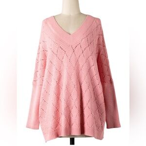 Miracle Peach V- Neck Long Sleeve Shell Pattern Knit Sweater